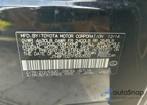 2015 Lexus Is 250 z USA, uszkodzony, nr VIN JTHBF1D21F5063532